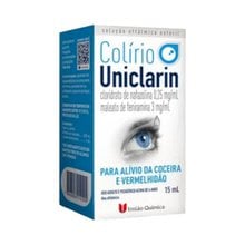 Uniclarin 0,25mg/mL + 3mg/mL, frasco gotejador com 15mL de solução de uso oftálmico Uniclarin 0,25mg/mL + 3mg/mL, frasco gotejador com 15mL de solução de uso oftálmico