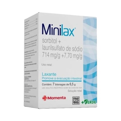 Minilax 714mg/g + 7,70mg/g, caixa com 7 bisnagas com 6,5g de solução de uso retal Minilax 714mg/g + 7,70mg/g, caixa com 7 bisnagas com 6,5g de solução de uso retal