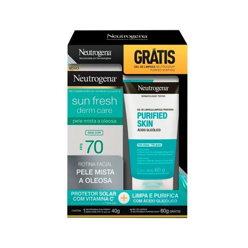 Kit Neutrogena Facial Protetor Solar Sun Fresh Derm Care FPS 70 Sem Cor 40g + Gel de Limpeza Purified Skin 60g Neutrogena 100g Kit Neutrogena Facial Protetor Solar Sun Fresh Derm Care FPS 70 Sem Cor 40g + Gel de Limpeza Purified Skin 60g Neutrogena 100g