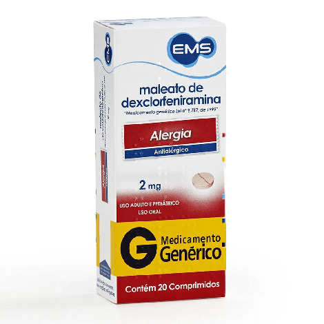 Maleato de Dexclorfeniramina 2mg EMS 20 comprimidos Maleato de Dexclorfeniramina 2mg EMS 20 comprimidos