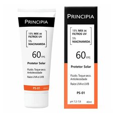Protetor Solar Facial Principia 18% Mix de Filtros UV + 5% Niacinamida FPS60 PS-01 40ml Protetor Solar Facial Principia 18% Mix de Filtros UV + 5% Niacinamida FPS60 PS-01 40ml