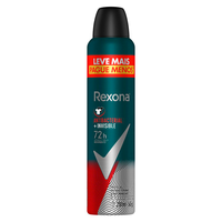 Desodorante Antitranspirante Rexona Men Antibacterial + Invisible aerossol 250mL Desodorante Antitranspirante Rexona Men Antibacterial + Invisible aerossol 250mL