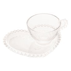 Xícara de Chá com Prato Cristal Coração Pearl 180ml Wolff 28382 Xícara de Chá com Prato Cristal Coração Pearl 180ml Wolff 28382