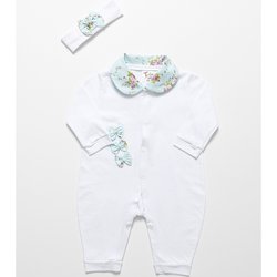 Macacão de Bebê Menina Branco Floral Verde + Faixa de Cabelo Macacão de Bebê Menina Branco Floral Verde + Faixa de Cabelo