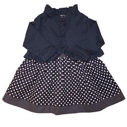 Vestido + Casaco Glamour Poá Marinho Bebê Menina Vestido + Casaco Glamour Poá Marinho Bebê Menina