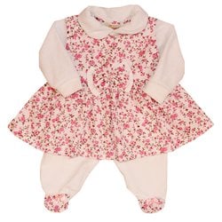 Macacão + Vestido Mimo Floral Rosa Plush 2 Peças Macacão + Vestido Mimo Floral Rosa Plush 2 Peças