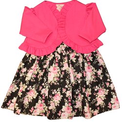 Vestido + Casaco Glamour Floral Preto Bebê Menina Vestido + Casaco Glamour Floral Preto Bebê Menina