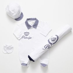 Saída de Maternidade Príncipe Branco Malha 4 Peças Saída de Maternidade Príncipe Branco Malha 4 Peças