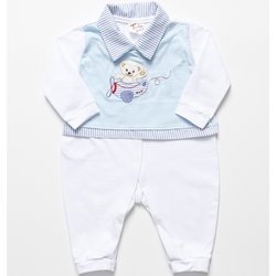 Macacão de Bebê Menino Ursinho Avião Branco Manga Longa Macacão de Bebê Menino Ursinho Avião Branco Manga Longa