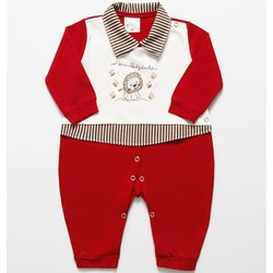 Macacão de Bebê Menino Meu Reizinho Listrado Vermelho Macacão de Bebê Menino Meu Reizinho Listrado Vermelho