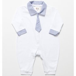 Macacão de Bebê Menino Gravata Branco Manga Longa Macacão de Bebê Menino Gravata Branco Manga Longa