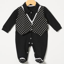 Macacão de Bebê Menino Coroa Preto Manga Longa Macacão de Bebê Menino Coroa Preto Manga Longa