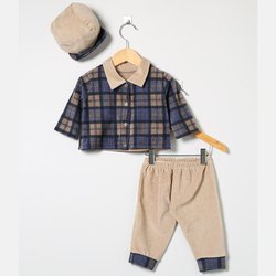 Conjunto Bebê Fofo Plush 3 Peças Bege Azul Conjunto Bebê Fofo Plush 3 Peças Bege Azul