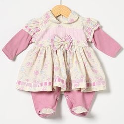 Macacão de Bebê Menina Lacinho Rosê Manga Longa Macacão de Bebê Menina Lacinho Rosê Manga Longa