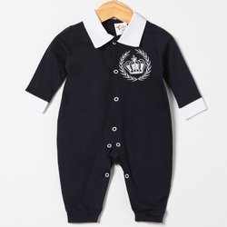 Macacão de Bebê Menino Coroa Azul Manga Longa Macacão de Bebê Menino Coroa Azul Manga Longa