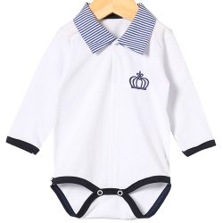 Body de Bebê Coroa Branco com Marinho Manga Longa Body de Bebê Coroa Branco com Marinho Manga Longa