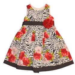 Vestido Kids Oncinha com Floral Preto e Vermelho Vestido Kids Oncinha com Floral Preto e Vermelho