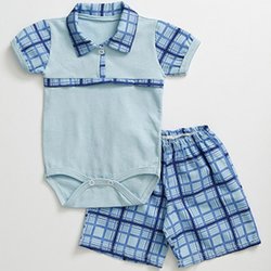 Conjunto Body Pólo e Short Xadrez Azul Manga Curta Conjunto Body Pólo e Short Xadrez Azul Manga Curta