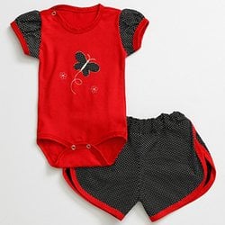 Conjunto Body e Short Borboleta Vermelho Manga Curta Conjunto Body e Short Borboleta Vermelho Manga Curta