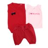 Conjunto de Bebê Body e Short Lacinho Vermelho + Camiseta 3 Peças