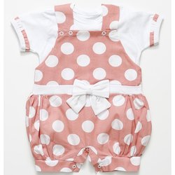 Jardineira + Camiseta Poá Salmão 2 Peças Jardineira + Camiseta Poá Salmão 2 Peças