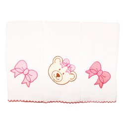 Fralda de Boca Ursinha Laço Rosa Kit 3 Peças 100% Algodão Fralda de Boca Ursinha Laço Rosa Kit 3 Peças 100% Algodão