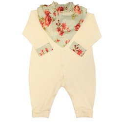 Macacão de Bebê Palha Doçura com Babador Floral Macacão de Bebê Palha Doçura com Babador Floral