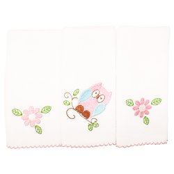 Fralda de Boca Coruja Rosa Kit 3 Peças 100% Algodão Fralda de Boca Coruja Rosa Kit 3 Peças 100% Algodão