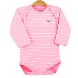 Body de Bebê Rosa com Listras Brancas Manga Longa Body de Bebê Rosa com Listras Brancas Manga Longa
