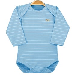 Body de Bebê Azul com Listras Brancas Manga Longa Body de Bebê Azul com Listras Brancas Manga Longa