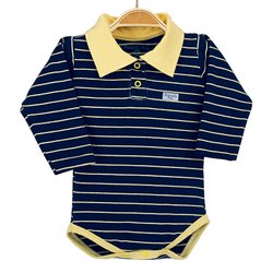 Body de Bebê Marinho com Listras Amarelas Pólo Manga Longa Body de Bebê Marinho com Listras Amarelas Pólo Manga Longa