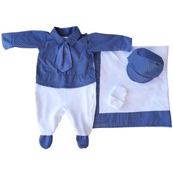 Saída de Maternidade Gravata Azul Malha Suedine 4 Peças Saída de Maternidade Gravata Azul Malha Suedine 4 Peças