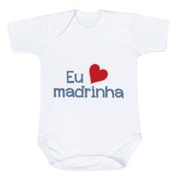 Body de Bebê Eu Amo a Madrinha Azul Estampado Manga Curta Body de Bebê Eu Amo a Madrinha Azul Estampado Manga Curta