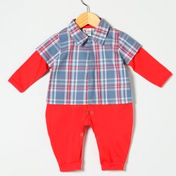 Macacão de Bebê Manga Longa Xadrez Vermelho Macacão de Bebê Manga Longa Xadrez Vermelho