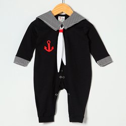 Macacão de Bebê Manga Longa Marinheiro Luxo Preto Macacão de Bebê Manga Longa Marinheiro Luxo Preto