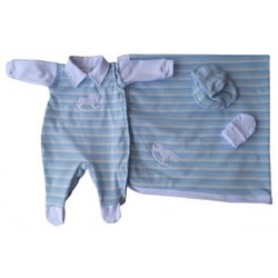 Saída de Maternidade Cavalinho Azul 4 Peças Malha Saída de Maternidade Cavalinho Azul 4 Peças Malha