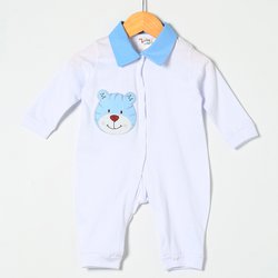 Macacão Manga Longa Tigre Branco com Azul Macacão Manga Longa Tigre Branco com Azul