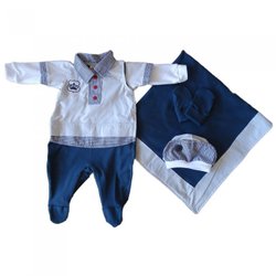 Saída de Maternidade Coroa Real Marinho 4 Peças Malha Saída de Maternidade Coroa Real Marinho 4 Peças Malha