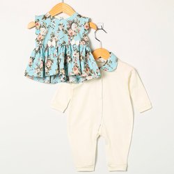 Macacão de Bebê Floral Azul com Vestido Macacão de Bebê Floral Azul com Vestido