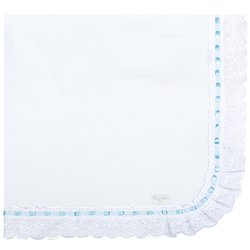 Manta de Bebê Azul Malha Bordado Inglês Manta de Bebê Azul Malha Bordado Inglês