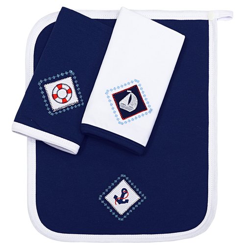Toalha de Boca Marinheiro Azul Marinho Kit 3 Peças Cotton Fio Egípcio