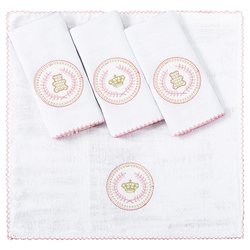 Fralda de Boca Coroa Rosa Kit 4 Peças 100% Algodão Fralda de Boca Coroa Rosa Kit 4 Peças 100% Algodão