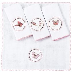 Fralda de Boca Borboletas Rosa Kit 4 Peças 100% Algodão Fralda de Boca Borboletas Rosa Kit 4 Peças 100% Algodão