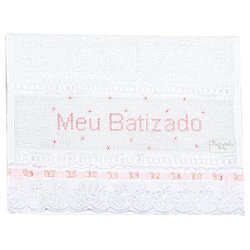 Toalha de Boca de Bebê Meu Batizado Rosa 100% Algodão Toalha de Boca de Bebê Meu Batizado Rosa 100% Algodão