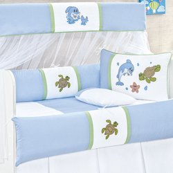 Kit Berço Bichos do Mar Azul 100% Algodão 8 Peças Kit Berço Bichos do Mar Azul 100% Algodão 8 Peças