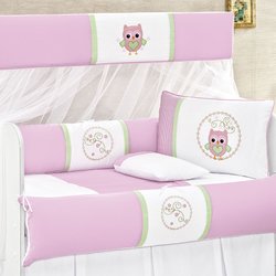 Kit Berço Corujinha Rosa 100% Algodão 8 Peças Kit Berço Corujinha Rosa 100% Algodão 8 Peças