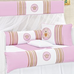 Kit Berço Coroa Baby Rosa 100% Algodão 8 Peças Kit Berço Coroa Baby Rosa 100% Algodão 8 Peças
