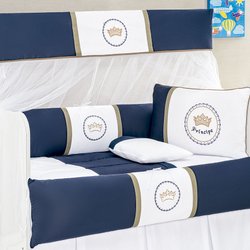 Kit Berço Coroa Príncipe Marinho 100% Algodão 8 Peças Kit Berço Coroa Príncipe Marinho 100% Algodão 8 Peças