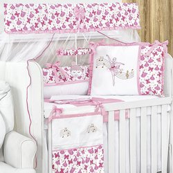 Kit Berço Balé Musical Rosa 100% Algodão 8 Peças Kit Berço Balé Musical Rosa 100% Algodão 8 Peças