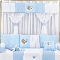 Cortina Quarto de Bebê Urso Soneca Azul Cortina Quarto de Bebê Urso Soneca Azul